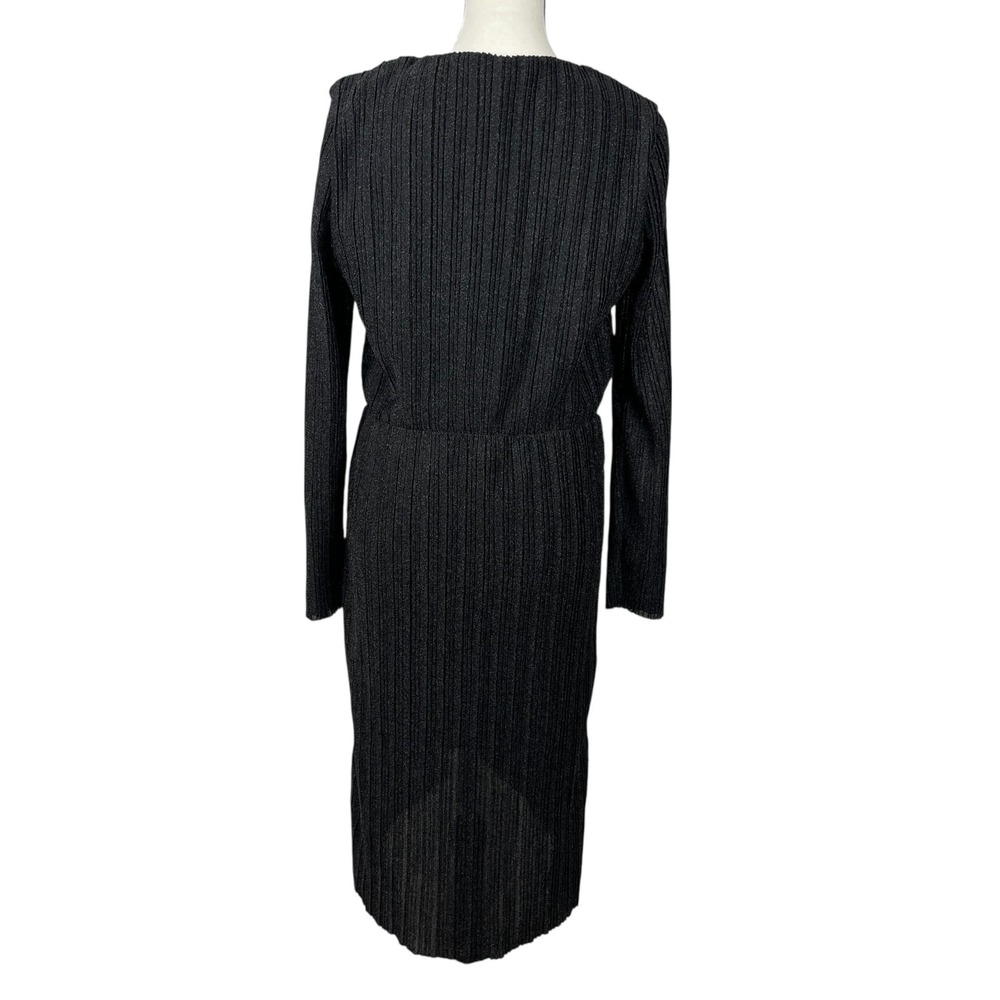 Steve Madden Metallic Crinkle Dress Large Black Shimmer Knot Front Long Sleeve - Picture 8 of 14